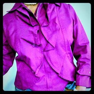 Beautiful Fuschia Lapel Ruffled Jacket